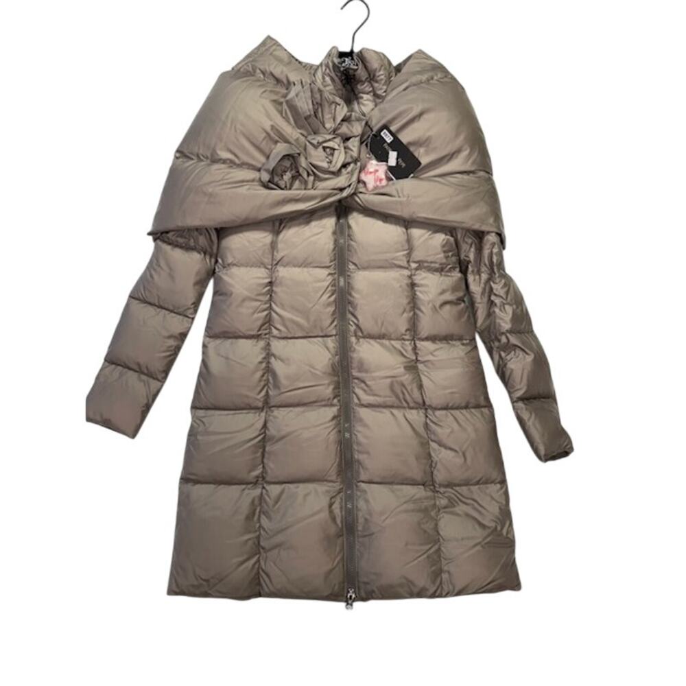 NWT Patrizia Pepe Premium Long Puffer Down-Jacket Full-Zip Beige Womens Size 44